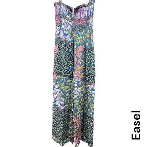 🌼 EASEL strapless wide leg jumpsuit smock top blue pink floral print + size M
